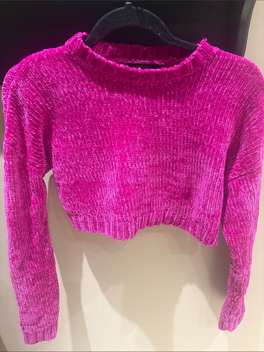 Forever 21 Bright Hot Fuchsia Chenille Cropped Sweater
